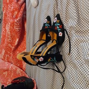 Flowers heels wedge  never been wearing before